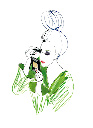 Lovisa Burfitt Maquillage green, 2008 H&M, wall decoration; ink, feather pen, brush and color pencil