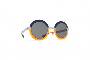 Berliner Brillen. Runde Sonnenbrille von Mykita mit gelbem uniblauem Rahmen